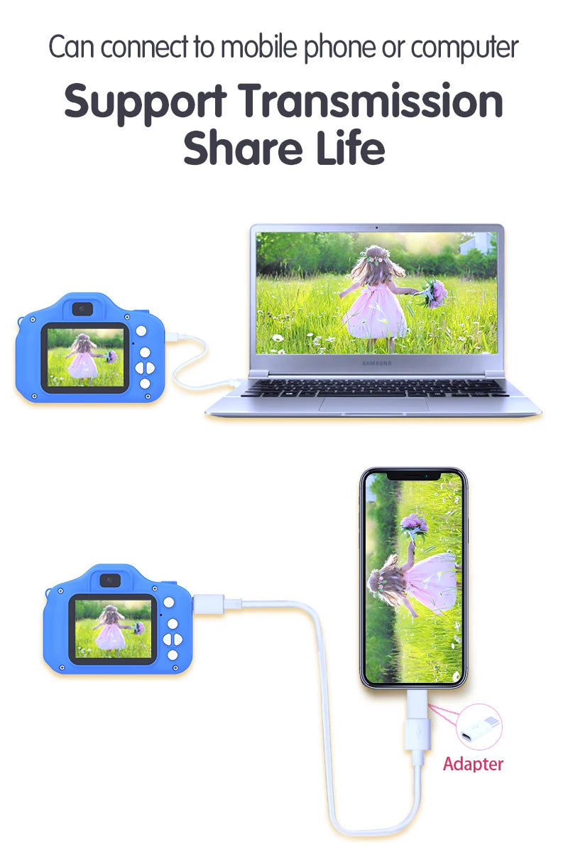 Kid Mini Camera 1080P Cartoon Selfie Toddler Digital Video Camera Toys With 32G SD Card for Boys/Girls Christmas Birthday Gifts