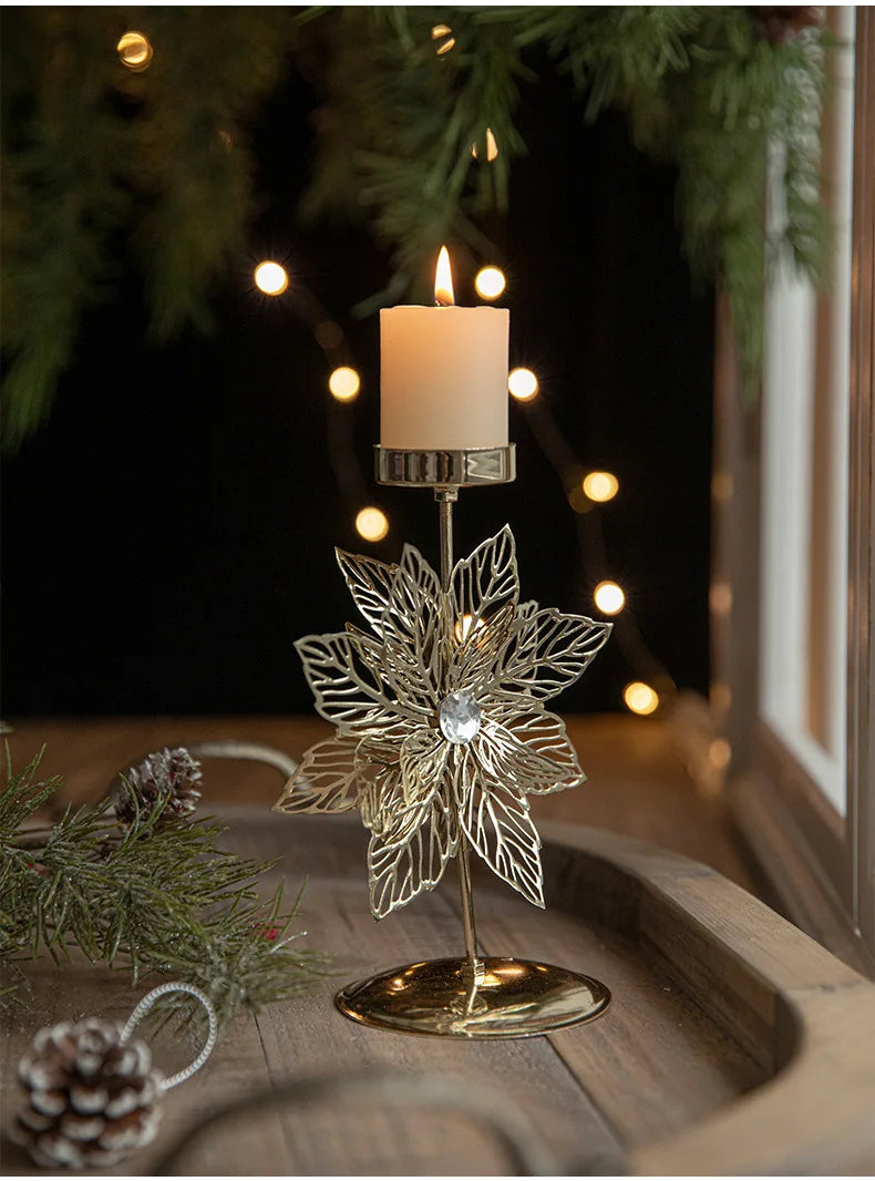 Christmas Votive Candle Holder Metal Tealight Holder Xmas tree elk Snowflake Patterns for Winter Xmas Table Centerpiece Decor