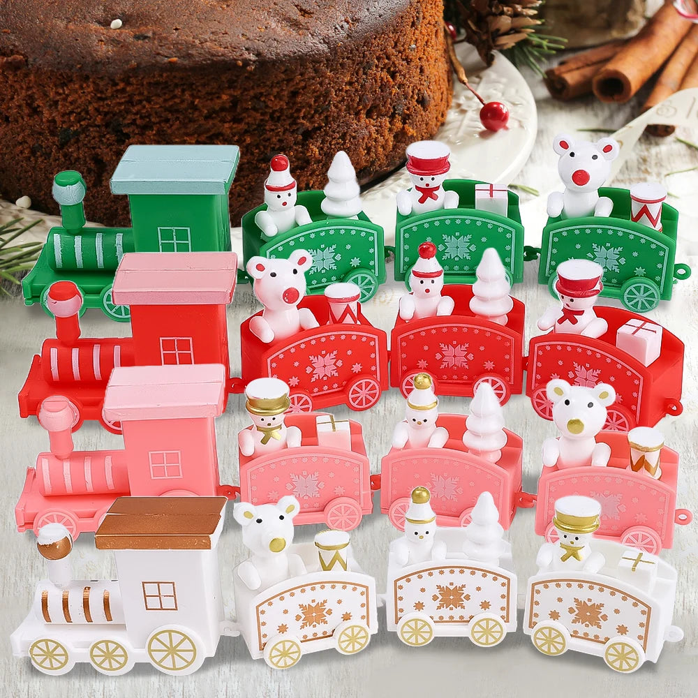 Merry Christmas Train Plastic Ornaments Christmas Cake Decoration for Home 2023 Xmas Kids Gift Navidad Party Happy New Year 2024