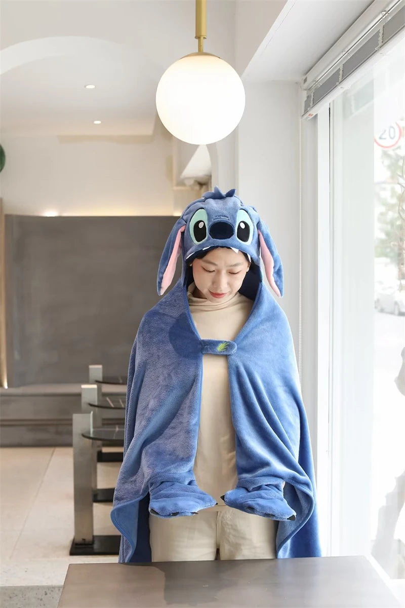 Lovely Stitch Cloak Blanket Comfortable Thickened Hooded Blanket Flannel Nap Cartoon Anime Warm Stitch Blanket Gifts