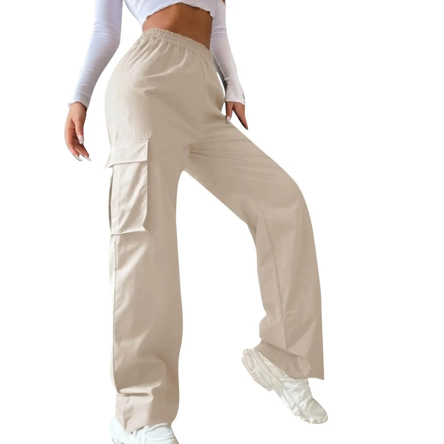 Womens Cargo Pants Elastic High Waist Wide Leg Trousers Straight Leg Joggers Outfits Baggy Wide Leg Sweatpants Oversized Pants