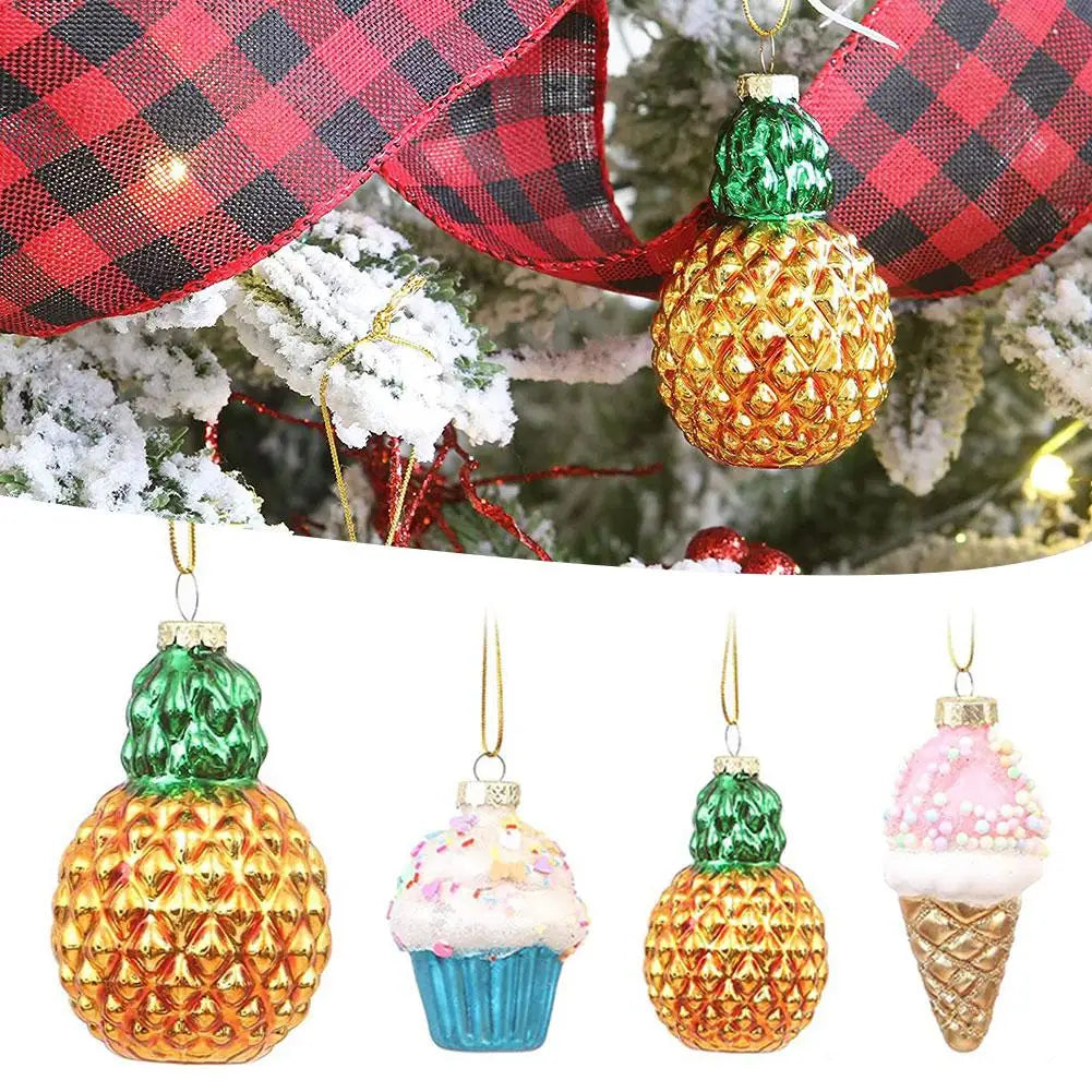 Christmas Tree Decorations Avocado Fruit Pineapple Cupcake Donut Ice Cream Xmas Tree Hanging Pendant New Year Ornament