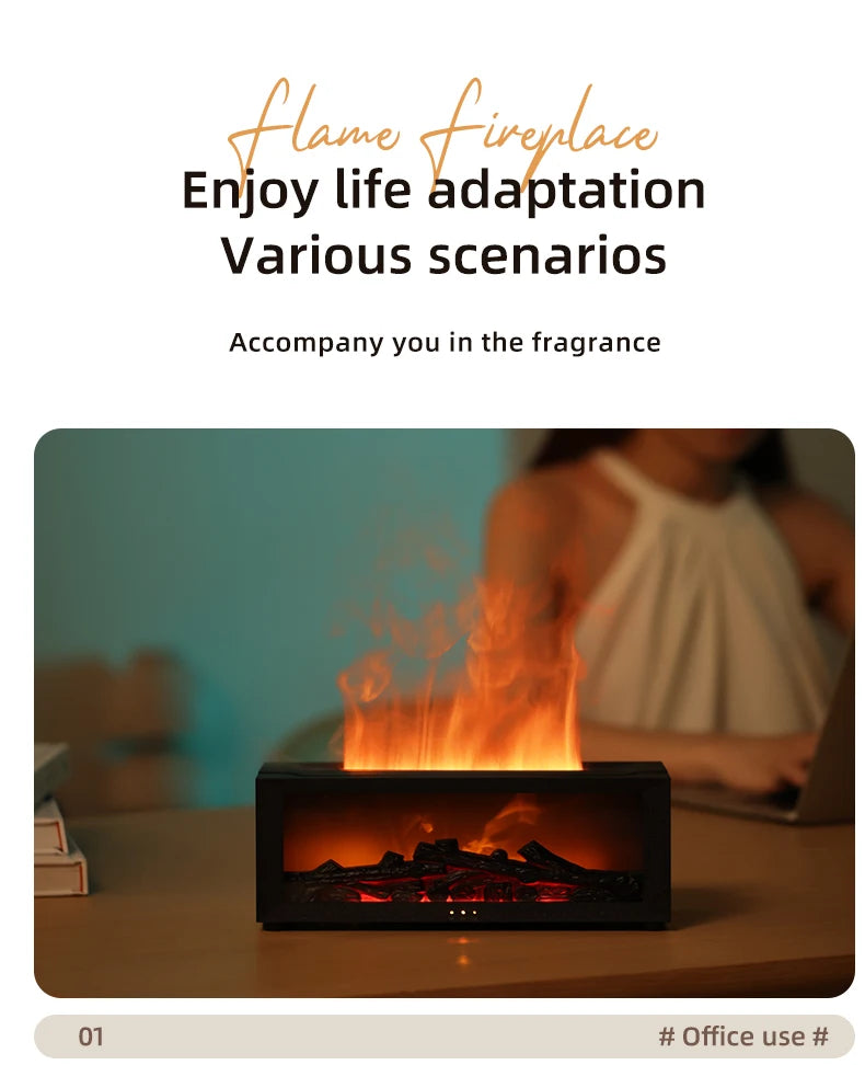 Creative Fireplace Air Humidifier Waterless Auto-Off Aroma Essential Oil Diffuser with LED Light & Remote Control for Home Gift