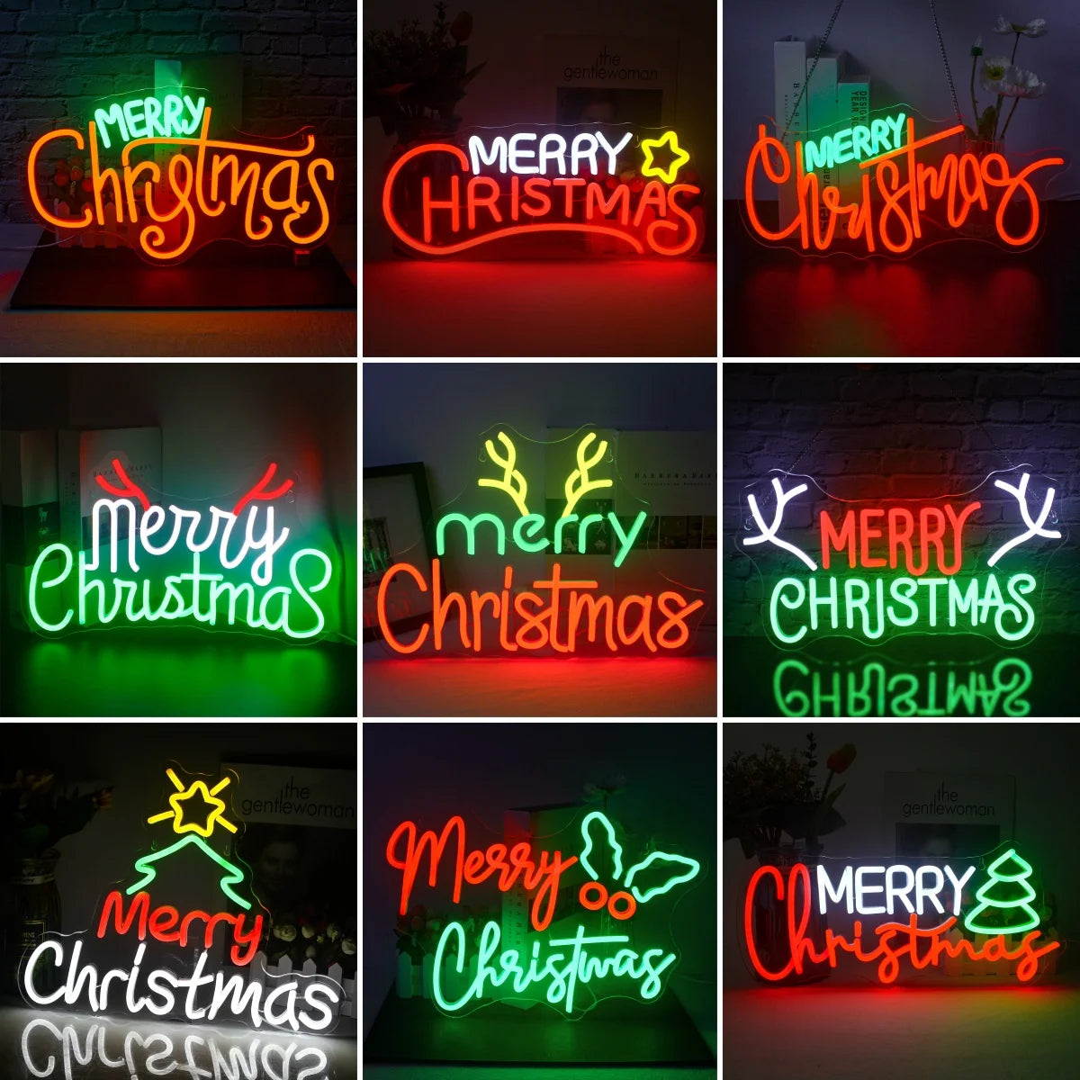 Merry Christmas Neon Sign Red Green LED Lights With Small Decor Dimmable Room Decoration For Festival Home Party Wall Lamp Signs