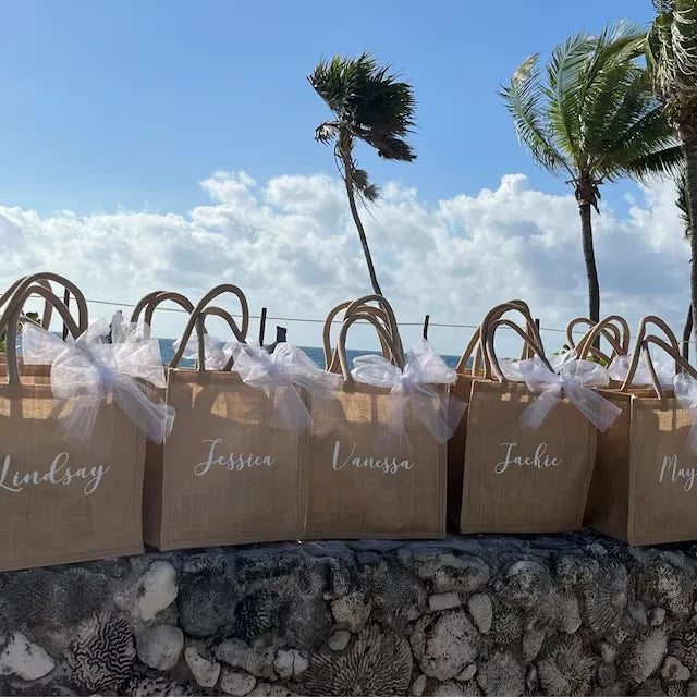 Beach Bag Personalized Name Burlap Tote Bridesmaids Beach Bag Team Bride To Be Bridal Shower Wedding Hen Boho Party Gifts Favor