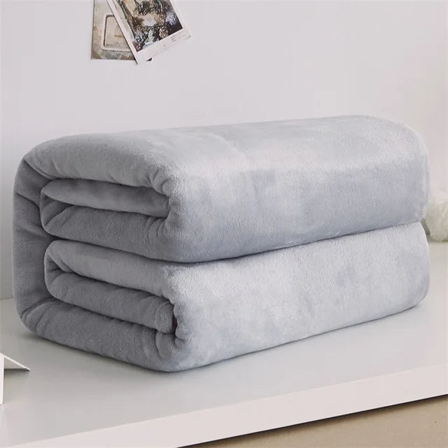 230GSM Coral Fleece Flannel Blankets For Beds Solid Blue Pink Soft Warm Thin Bedspread Sofa Cover Faux Fur Plaid Blanket