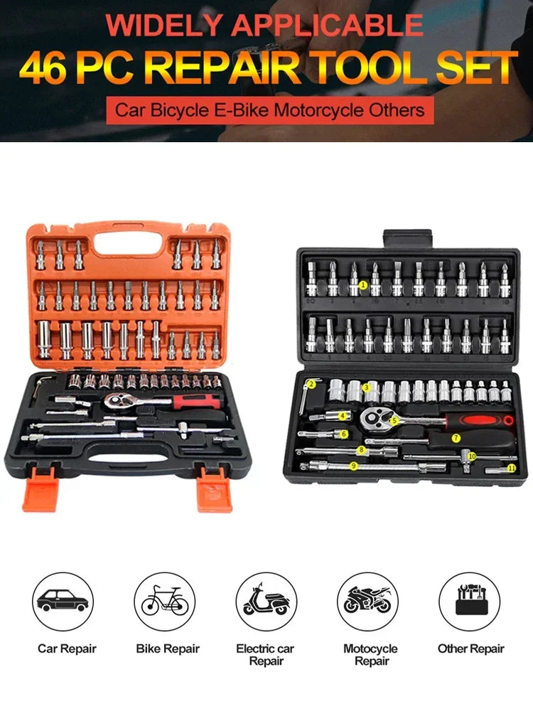 46/53 Piece/Set 1/4-Inch NEW Car Repair Tool Kit  Socket Set Car Repair Tool Ratchet Torque Wrench Combo Auto Repairing Tool Set