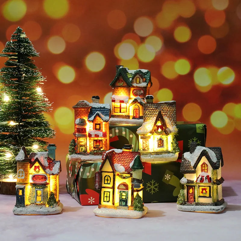 2022 LED Christmas Decorations Resin Small House Micro Landscape XMS Ornament Christmas Gift Decorative Figurines  Home Decor