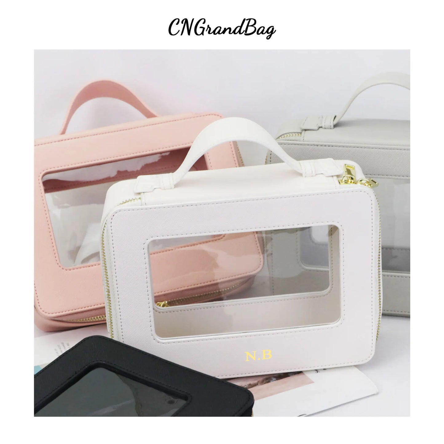 Customized Letters Colorful Saffiano Portable Cosmetic Case Travel Transparent Makeup Bag PVC Cosmetic Bag TPU Wash Bag