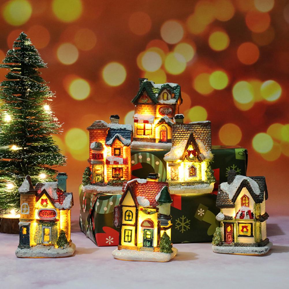 House Figurine Christmas Resin Wear Resistant Tiny Resin House Village Miniature Model   Xmas Decoration  for Wedding