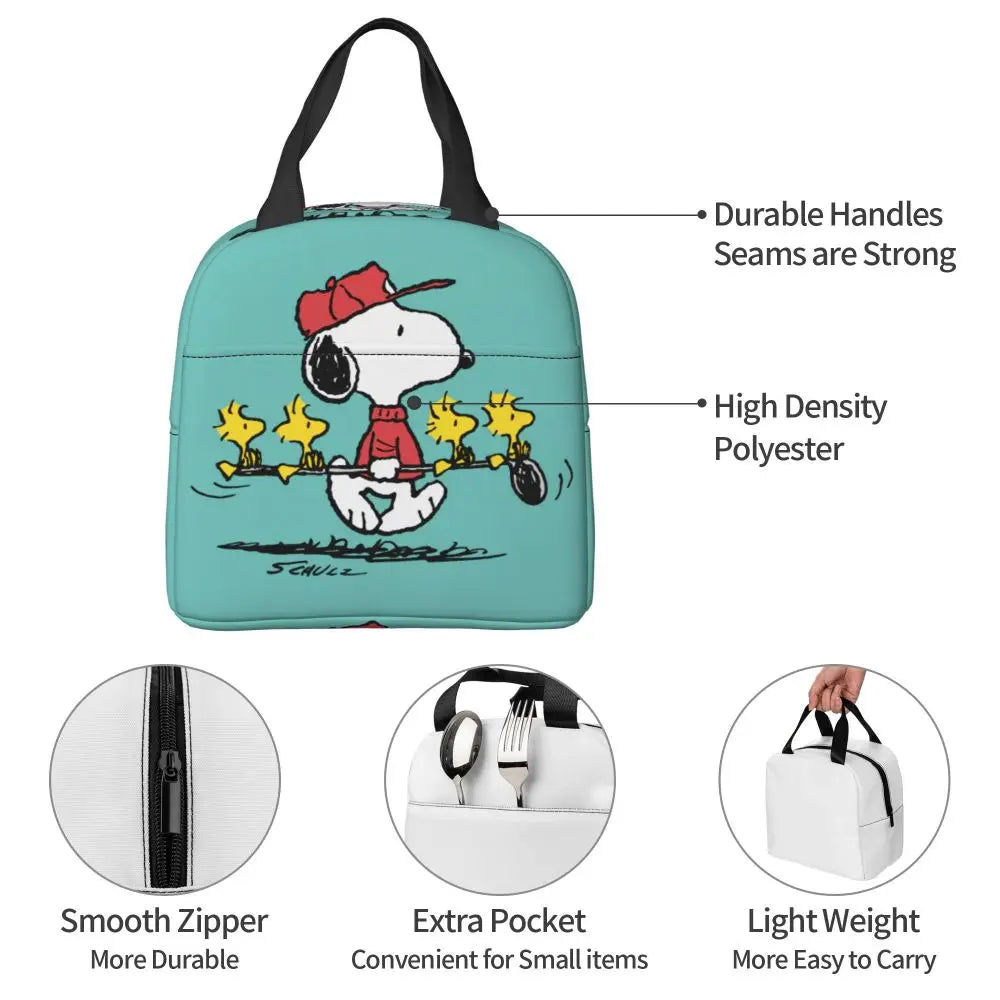 Custom Funny Cartoon Snoopy Lunch Box Waterproof Thermal Cooler Food Insulated Lunch Bag Kids For Kids Portable Picnic Tote Bags