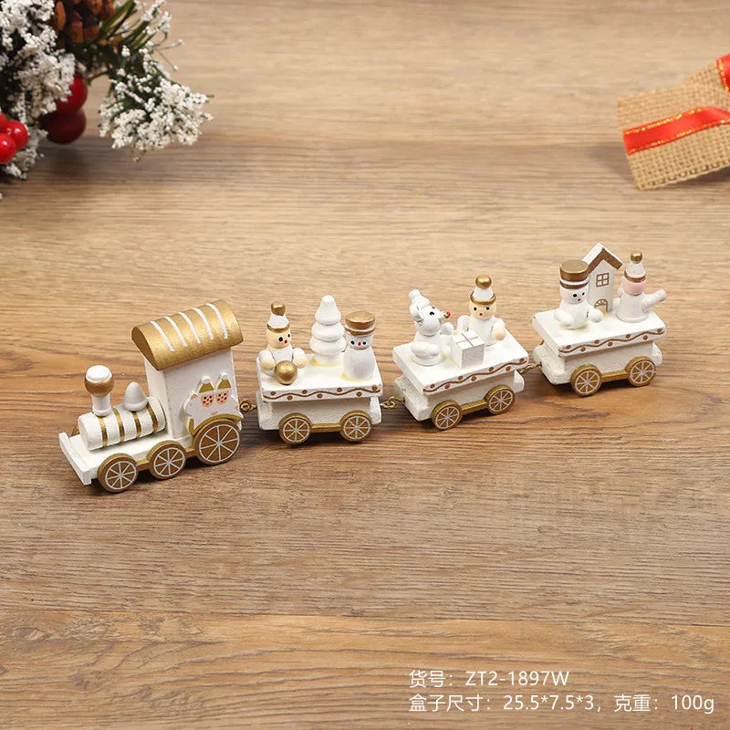 Christmas Decorations Wooden Four Section Small Train Festival Children's Gifts Toy Window Christmas Tree Ornaments Set Box