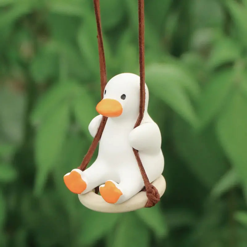 Anime Pink Swing Duck Car Decoration Pendant Cute Auto Rearview Mirror Hanging Ornament For Women Car Ineriror Accessories