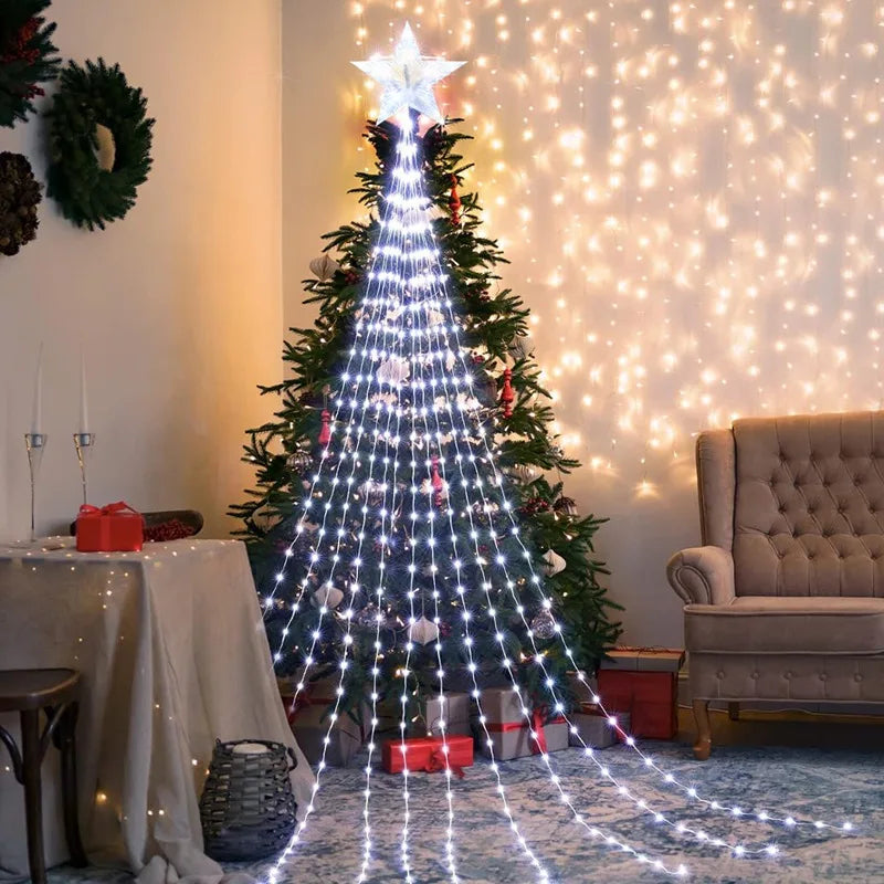 LED Star Waterfall Lights Christmas Decorations String Lights Christmas Tree Ornaments for Home 2024 Navidad Natal New Year 2025