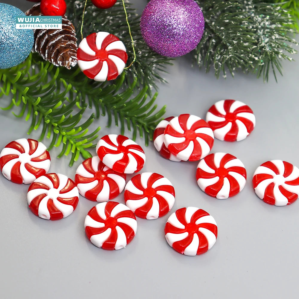 24PCS Mini Candy Canes Miniature Christmas Tree Decoration Peppermint Swirls Pendant DIY Scrapbook Craft Gift Home Party Navidad