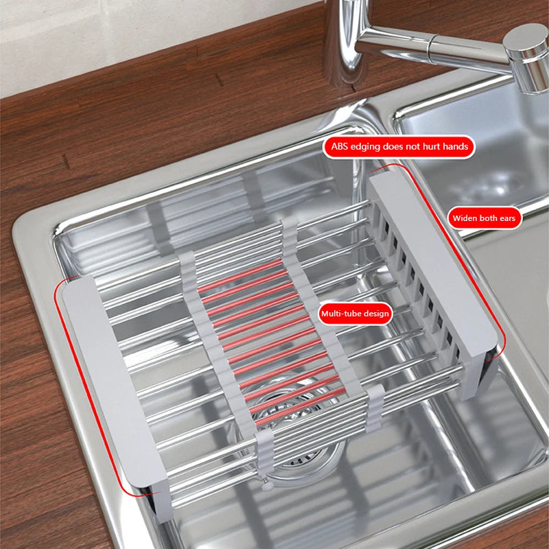 Stainless Steel Telescopic Sink Drain Rack Fruit And Vegetable Dishes And Chopsticks Washing Vegetable Drain Basket