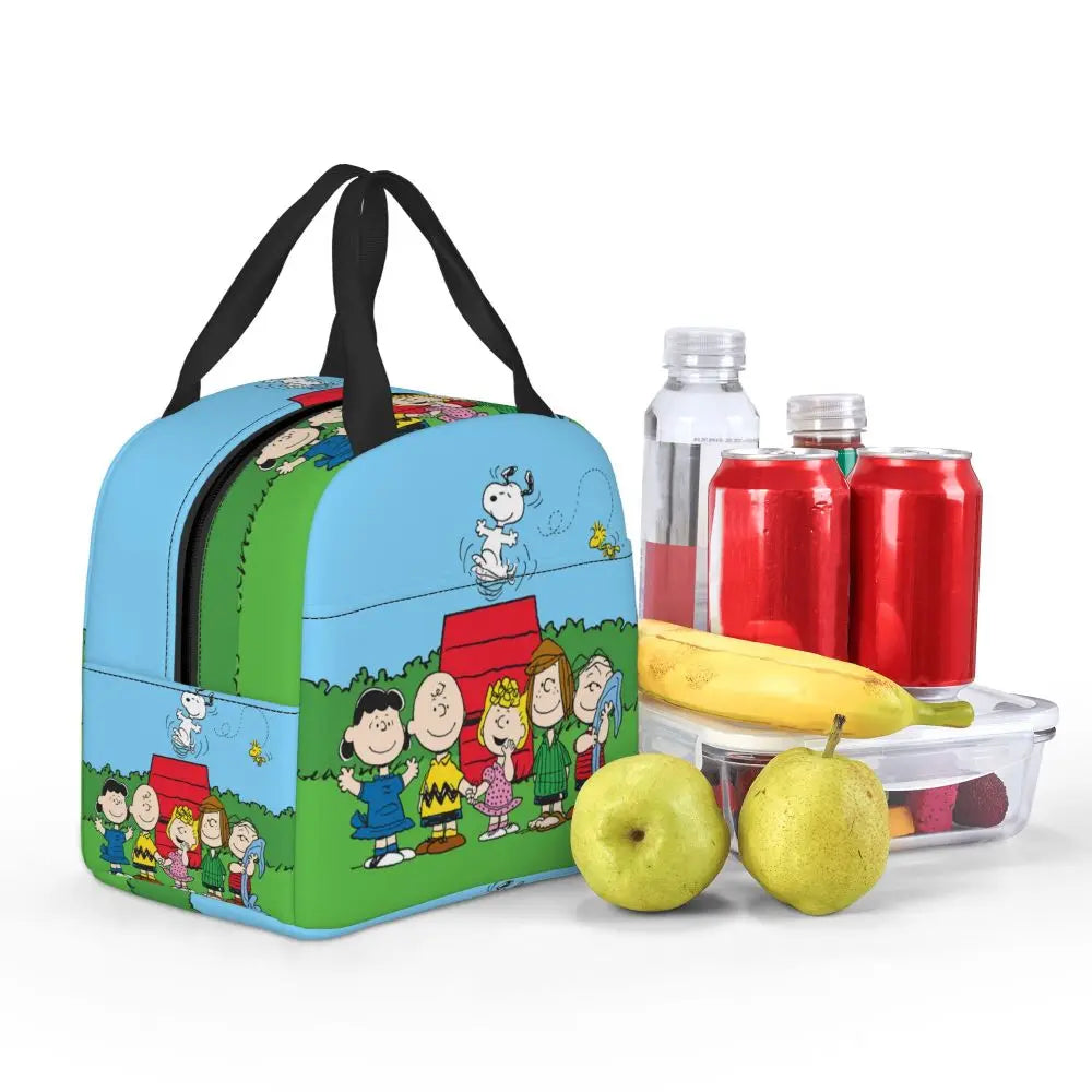 Custom Funny Cartoon Snoopy Lunch Box Waterproof Thermal Cooler Food Insulated Lunch Bag Kids For Kids Portable Picnic Tote Bags