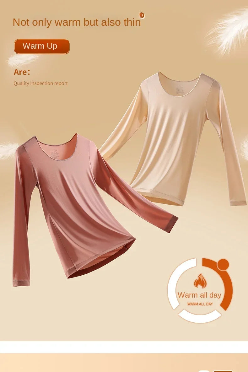 Women's Thermal Underwear Autumn Winter Bottoming Shirt Long-sleeved T-shirt Thin Thermal Top Second Women's Thermal Skin L-XL