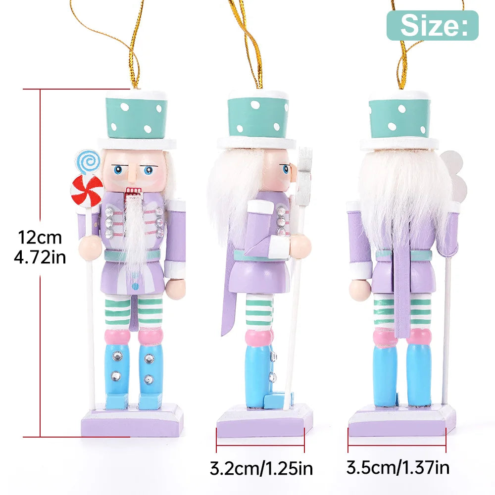 4Pcs Candy Series Nutcracker Puppet Christmas Tree Pendant Wooden Handicraft Soldier Home Desktop Ornament New Year Decoration