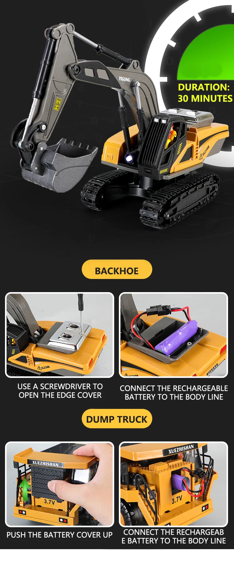 RC Excavator Dumper Car 2.4G Remote Control Engineering Vehicle Crawler Truck Bulldozer Toys for Boys Kids Christmas Gifts