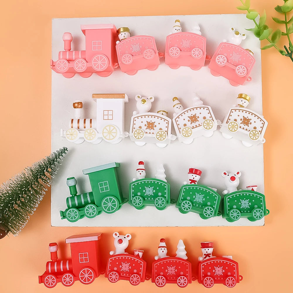 Merry Christmas Train Plastic Ornaments Christmas Cake Decoration for Home 2023 Xmas Kids Gift Navidad Party Happy New Year 2024