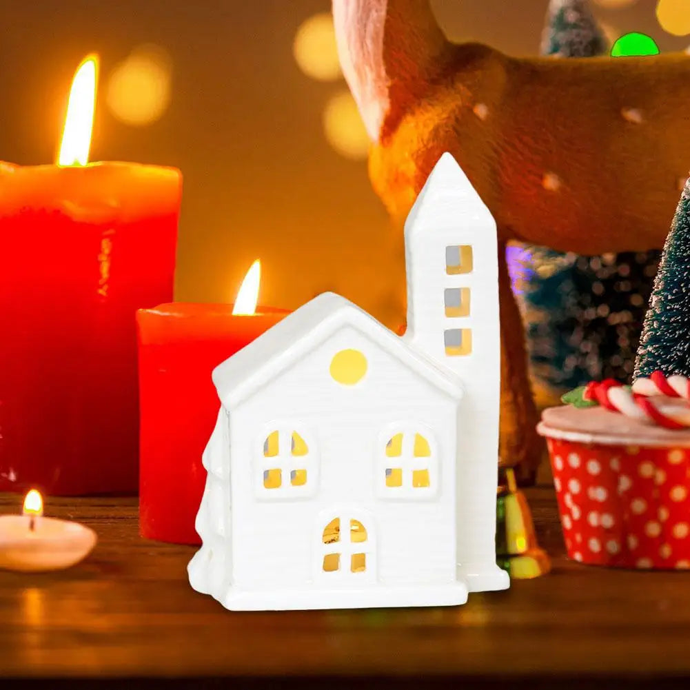 Christmas Indoor Ornaments Village Lighted Ceramic Houses Xmas Holiday Farmhouse Rustic  For Home Ornament