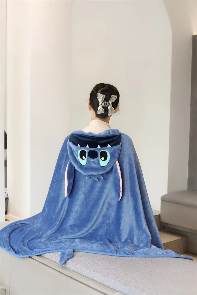 Lovely Stitch Cloak Blanket Comfortable Thickened Hooded Blanket Flannel Nap Cartoon Anime Warm Stitch Blanket Gifts