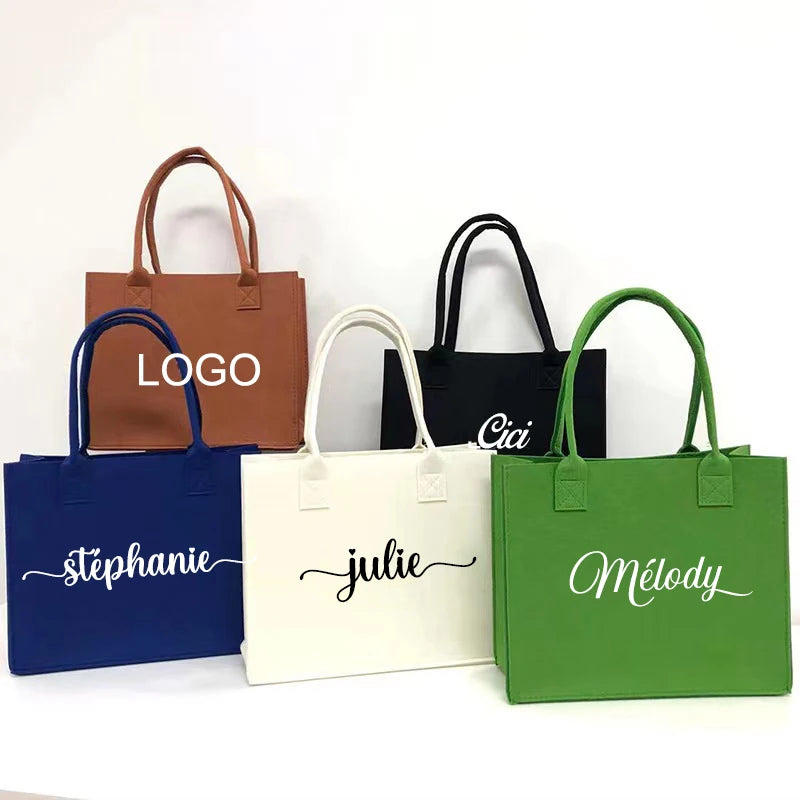 Custom Tote Handbag with Name Felt Totter Personalized Felt Bags Business Logo Gift Bridesmaid Bachelorette 25x25cm Party Gift