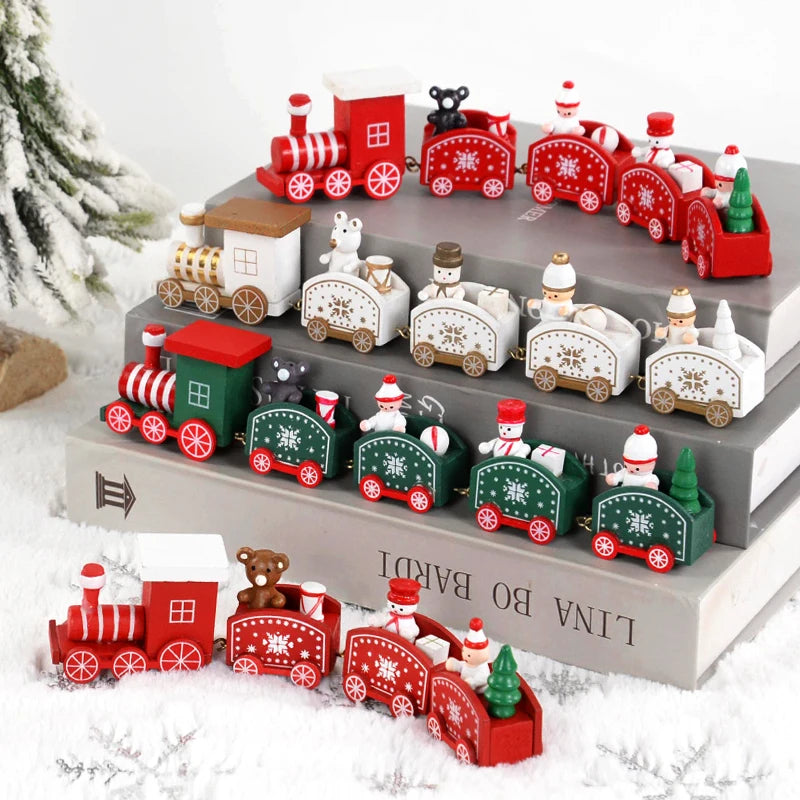 Christmas Wooden Train Merry Christmas Decorations for Home 2024 Xmas Tree Ornament  Navidad Noel Kids Gift Happy New Year 2025