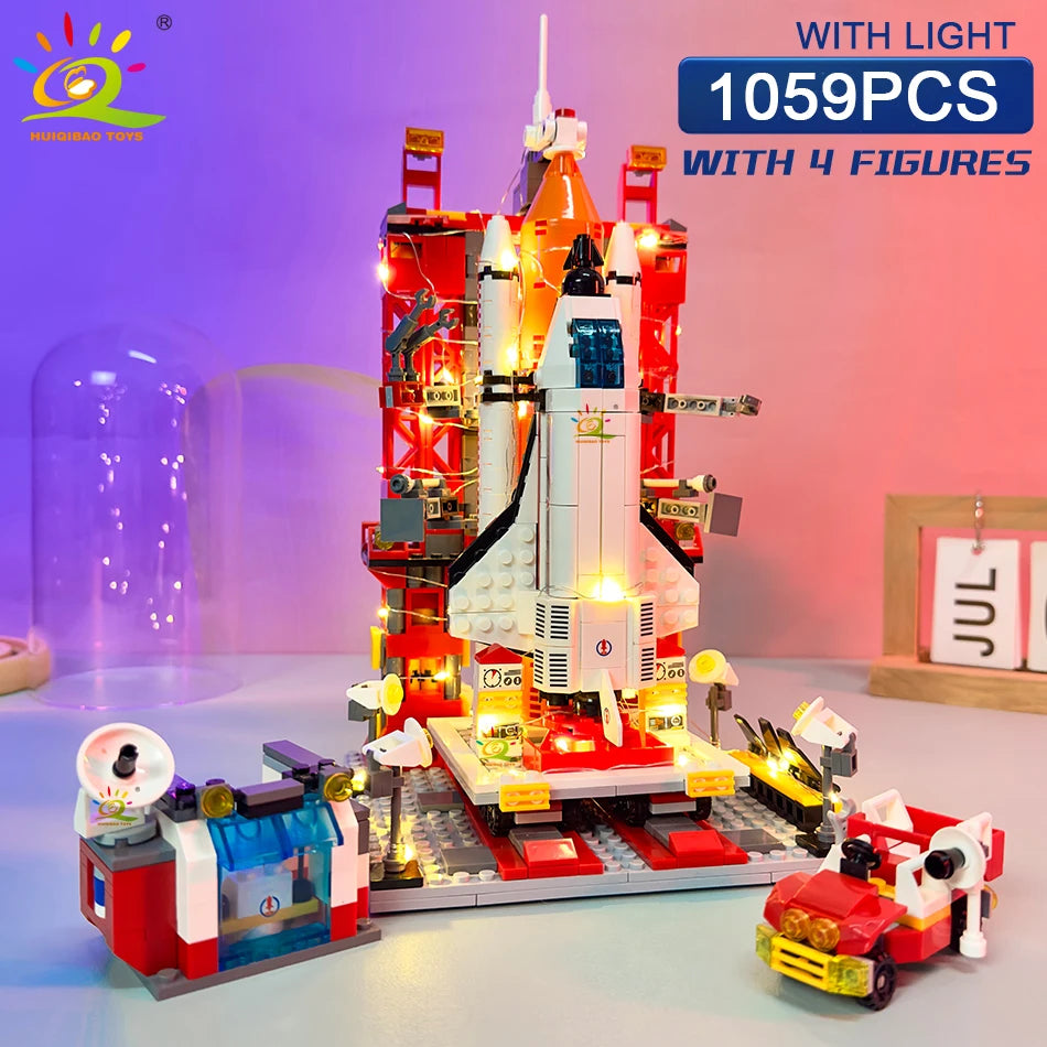 HUIQIBAO Aviation Spaceport Model Space Shuttle Rocket Launch Center Construction Building Blocks MOC Spaceship Kids Bricks Toy