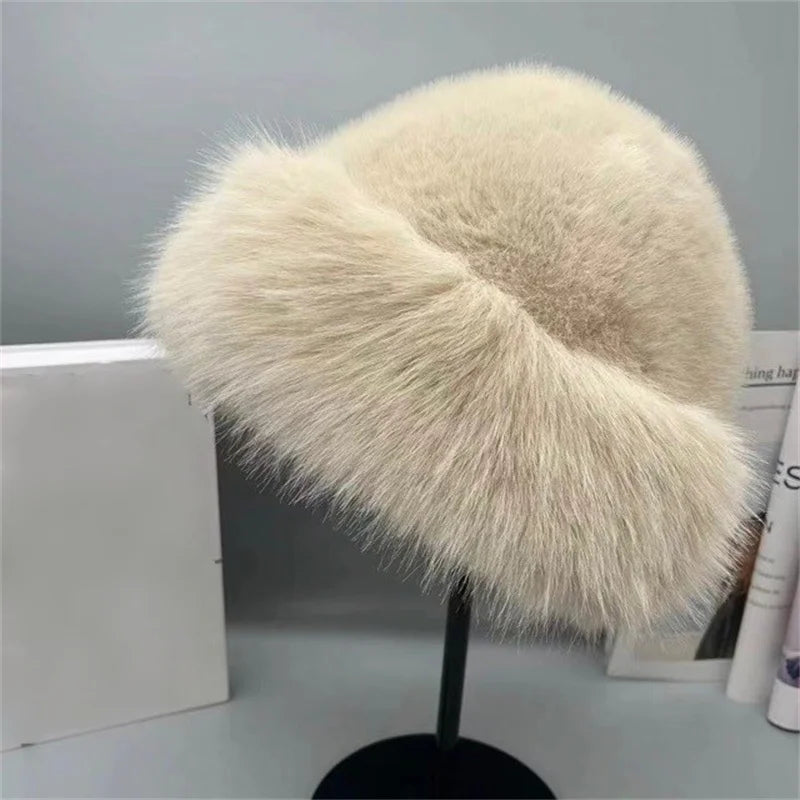 Winter Plush Hat Women Thickened Warm Bucket Hats For Women Men Simple Imitation Fur Ear Protection Cap Windproof Fisherman Cap