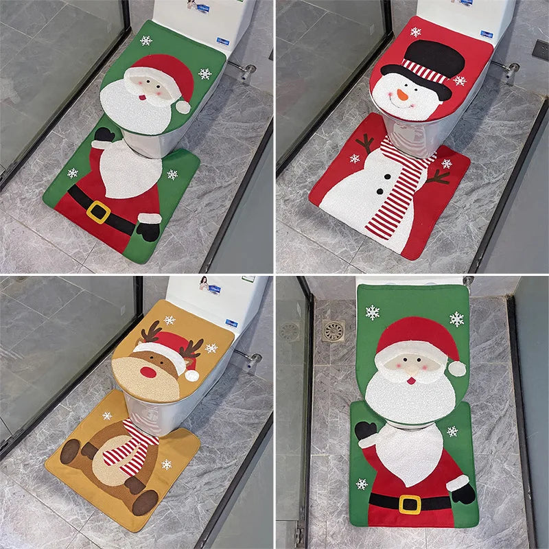 New Christmas Decorative Supplies Toilet Set Creative Bathroom Decoration Santa Claus Elk Snowman Two Piece Set Christmas Decor