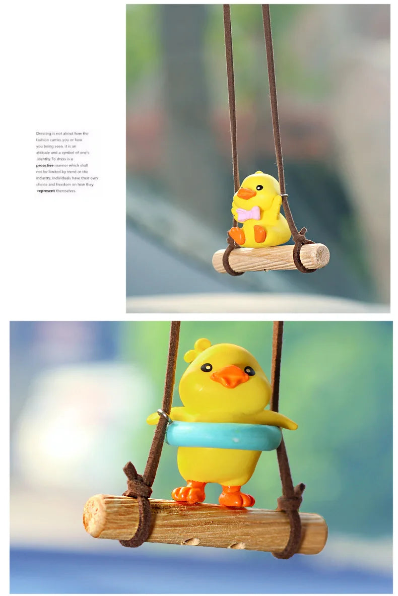 Anime Figure Swing Duck Model Decor Little Yellow Duck Auto Rearview Mirror Hanging Pendant Cute Car Ornaments Accessories Gifts