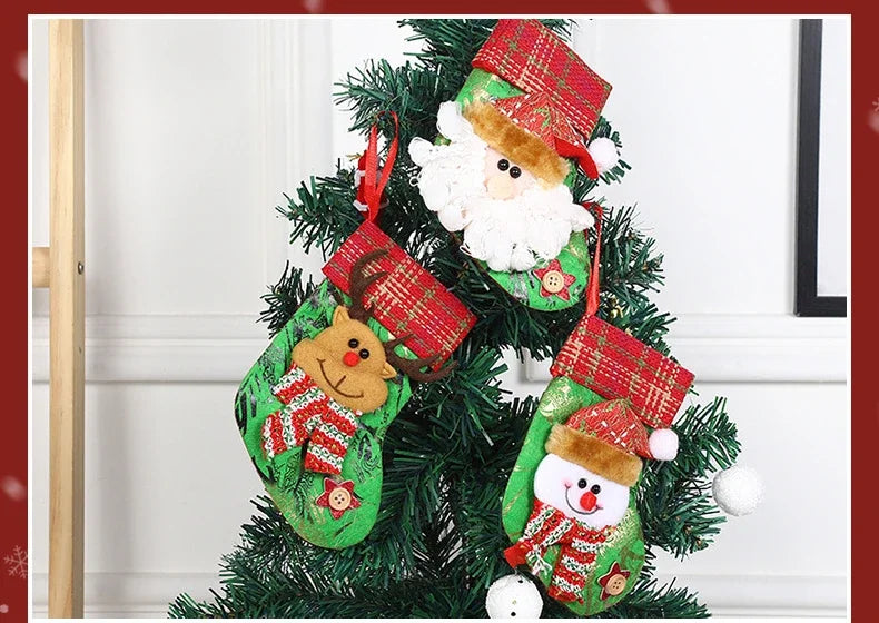 2pcs 2023 New Christmas Decoration Socks Cartoon Santa Claus Fawn Snowmen Socks Christmas Tree Hanging Ornaments Home Decoration