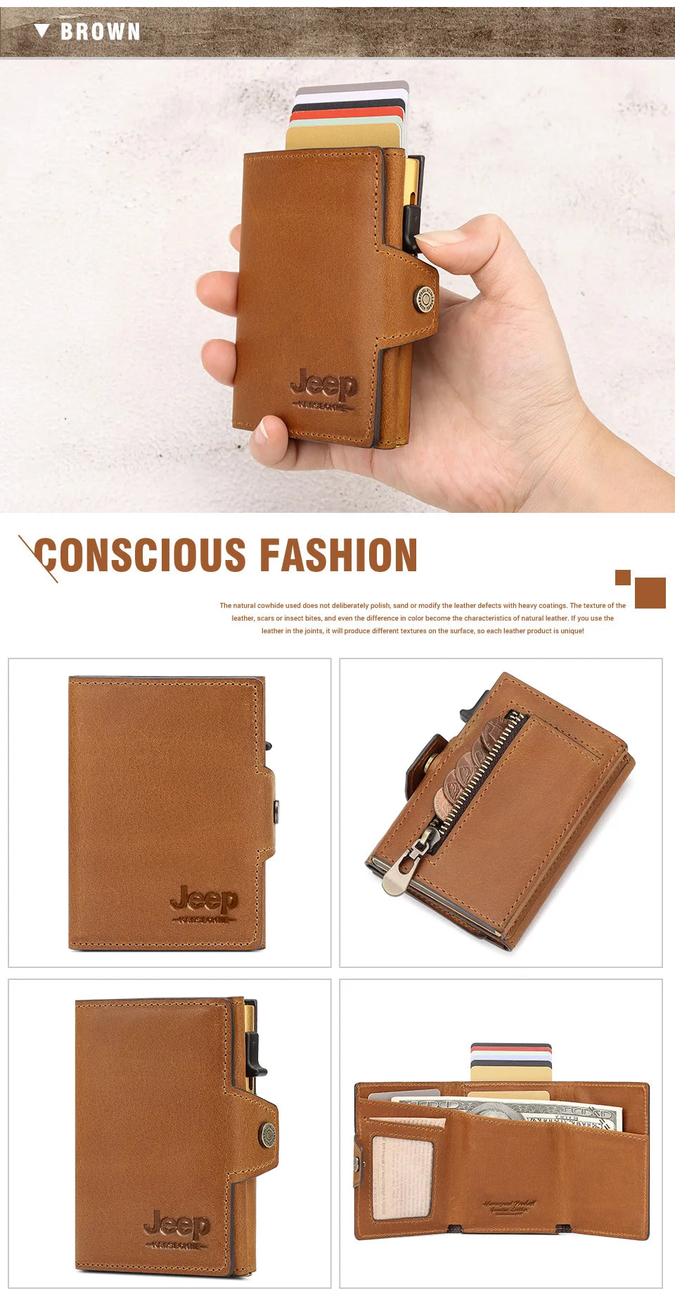 Genuine Leather Men's Short Wallet Small Mini Money Clip RFID BLocking Credit Automatic  Card Holder with Free Engraving Service