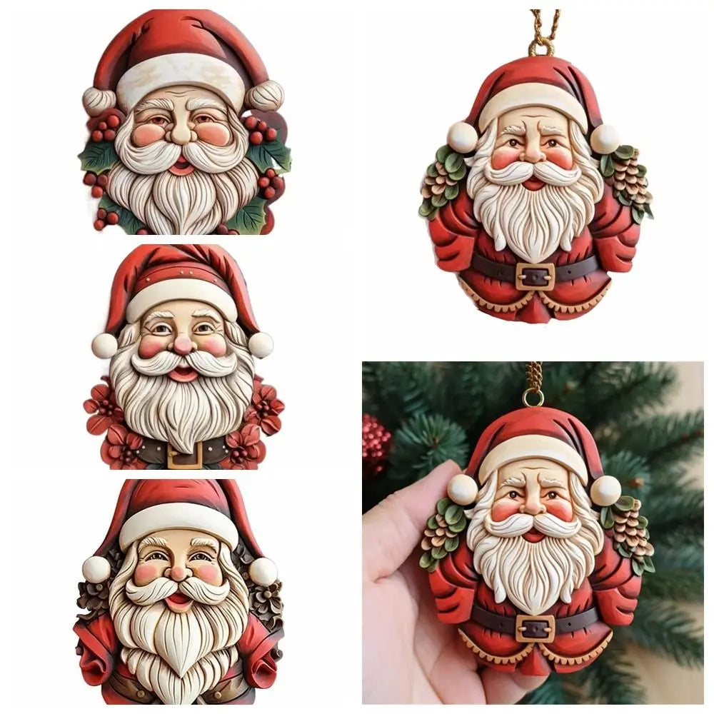 Colorful 2D Santa Hanging Ornament Santa Claus Cartoon Christmas Tree Pendant Hanging Acrylic Car Acrylic Keychain Christmas