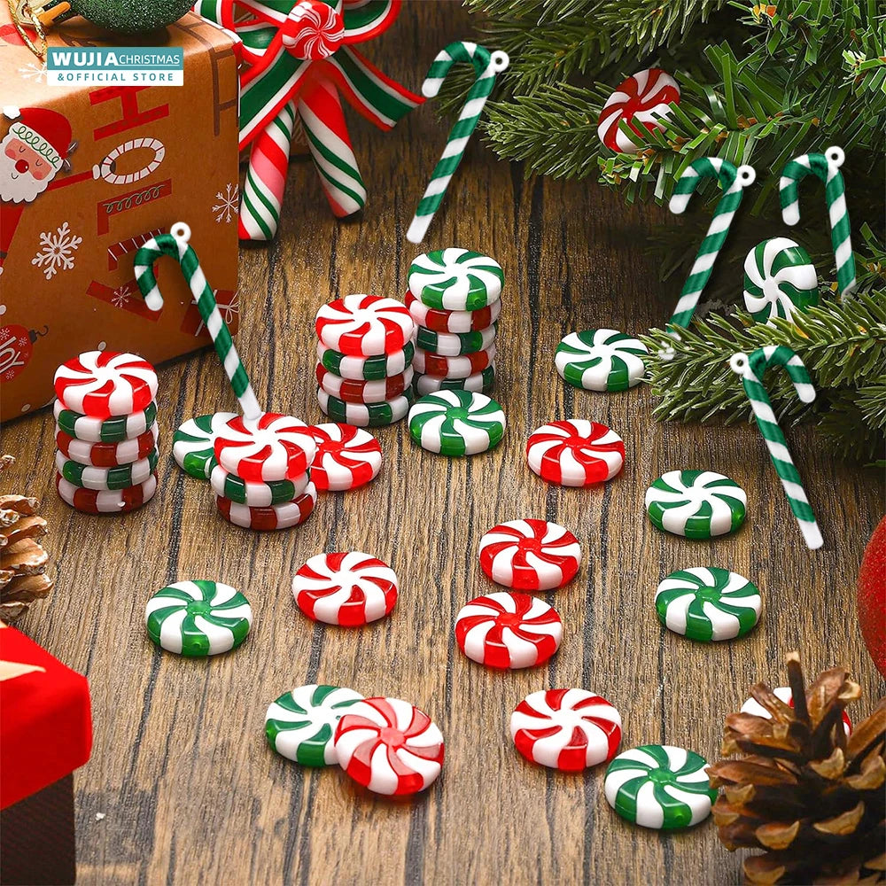 24PCS Mini Candy Canes Miniature Christmas Tree Decoration Peppermint Swirls Pendant DIY Scrapbook Craft Gift Home Party Navidad