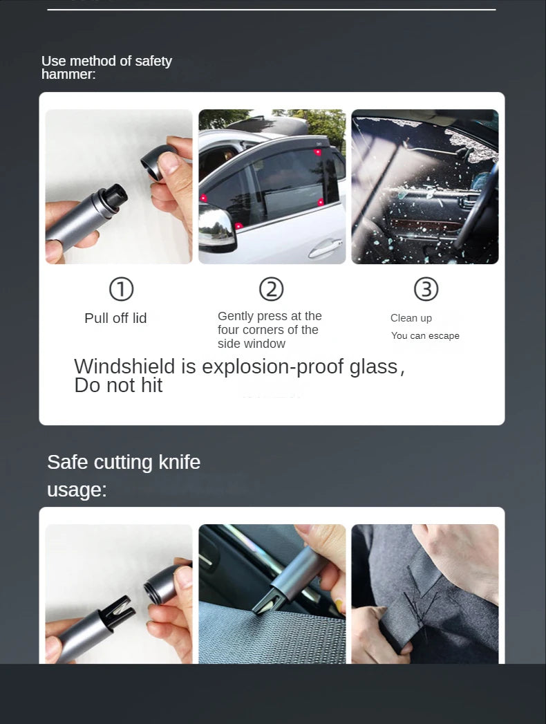 2 In 1 Car Safety Hammer Emergency Glass Breaker Cut The Seat Belt High Hardness Tungsten Steel Rescue Tool Auto Accessories