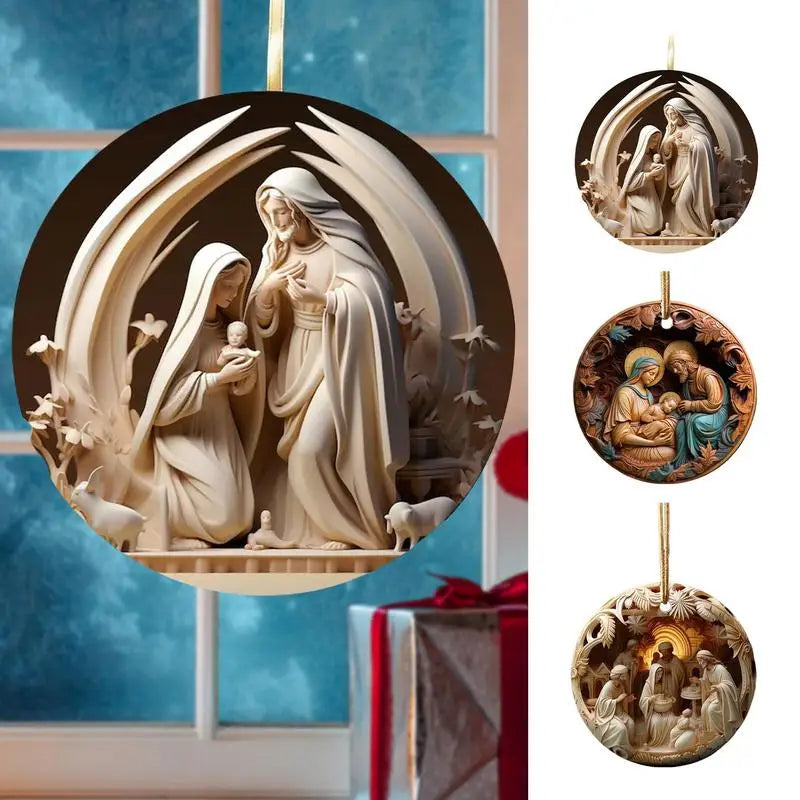 3D Acrylic Nativity Ornaments Effect 2025 New Year Christmas Hanging Deco ChristmasTree Pendant The Birth Of Jesus Home Decor