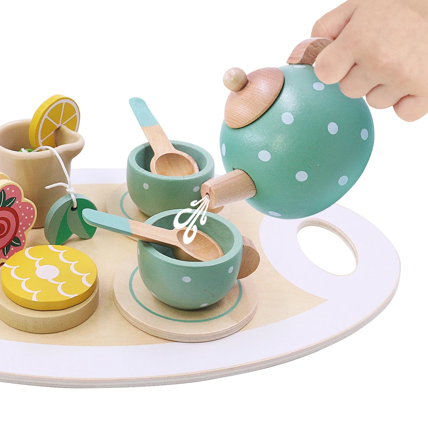 Wooden Tea Set Toys Pretend Play Kitchen Accessories for Kids Food Afternoon Tea Role Play Game for Toddlers Girls Boys Gifts