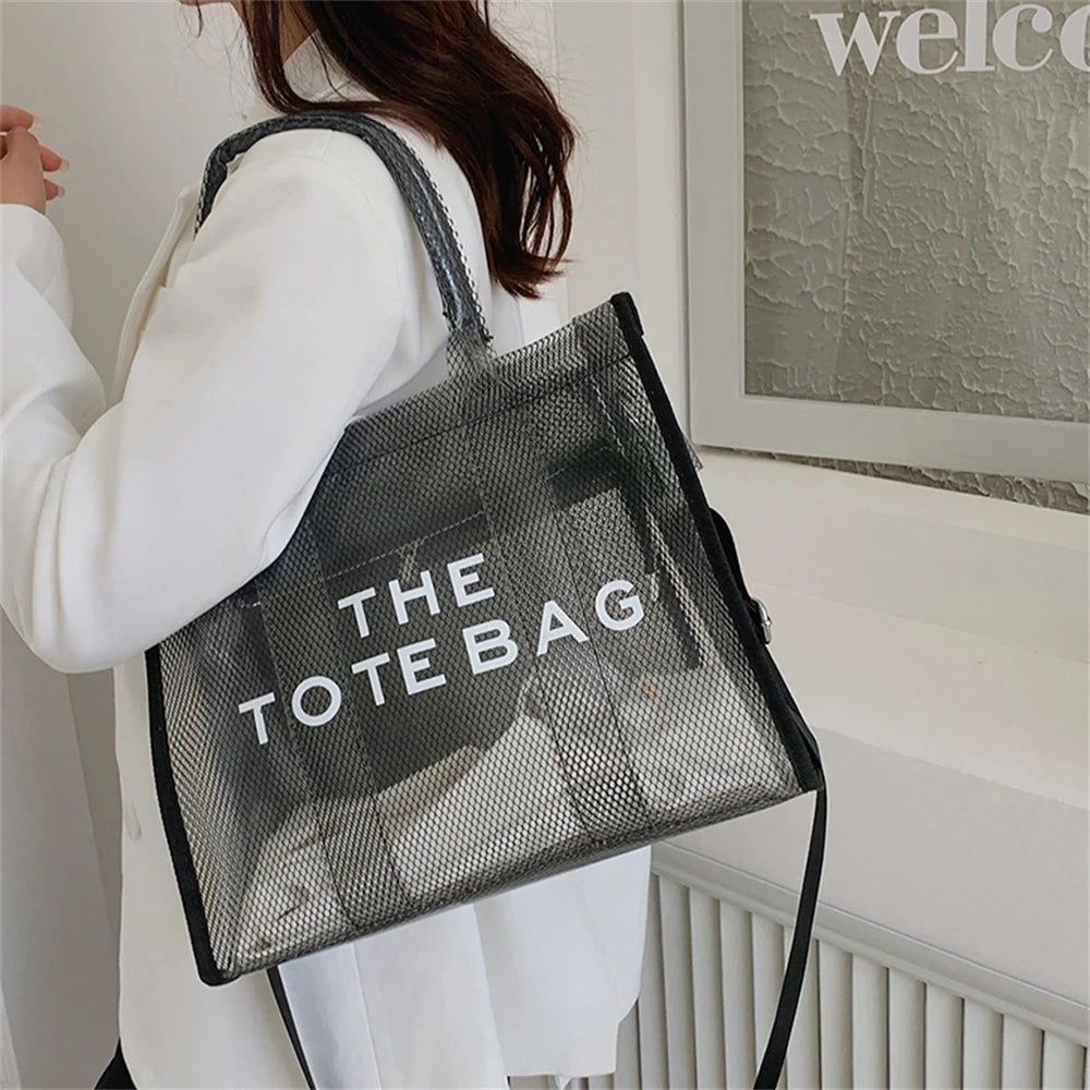 Women Large Tote Handbag Clear PVC Beach Bag Transparent Bag Luxury Designer Shoulder Crossbody Summer Beach Jelly Bags bolso mu