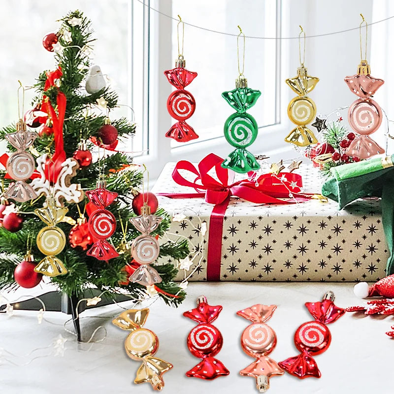 6pcs/box Christmas Candy Pendant Xmas Tree Hanging Ornaments Christmas Decorations For Home 2023 Navidad Noel New Year Kids Gift