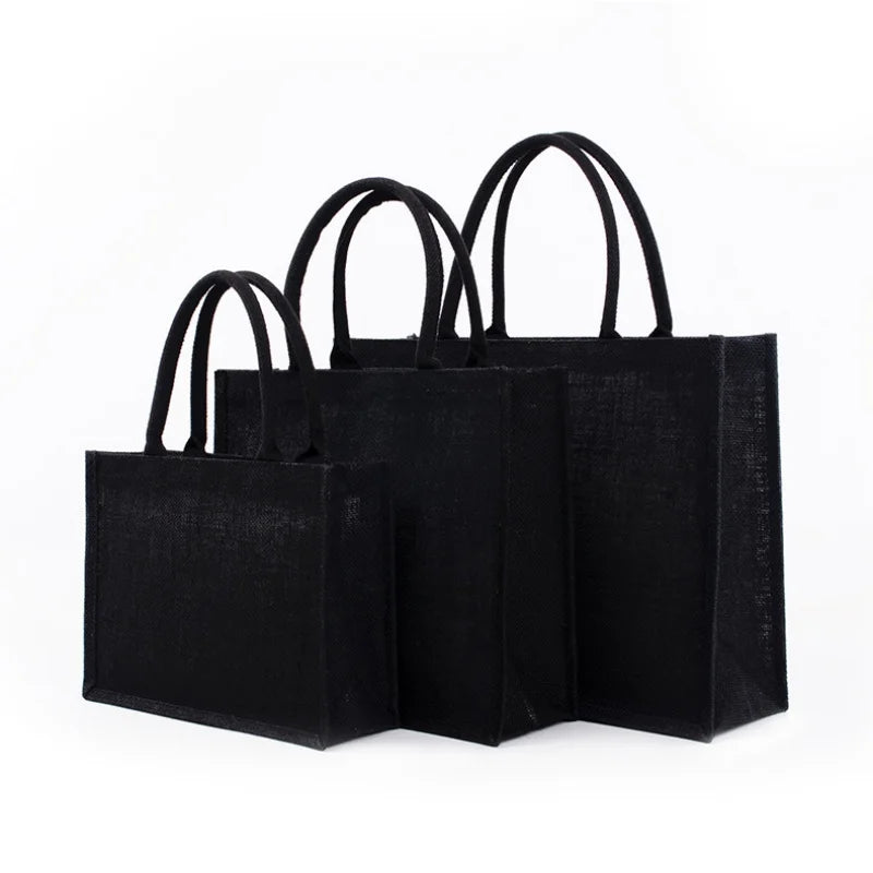 Black Reusable Jute Tote Bag Eco Friendly Burlap Grocery Bags for Shopping Beach Wedding Bag Bridesmaid Custom Jute Tote Bag