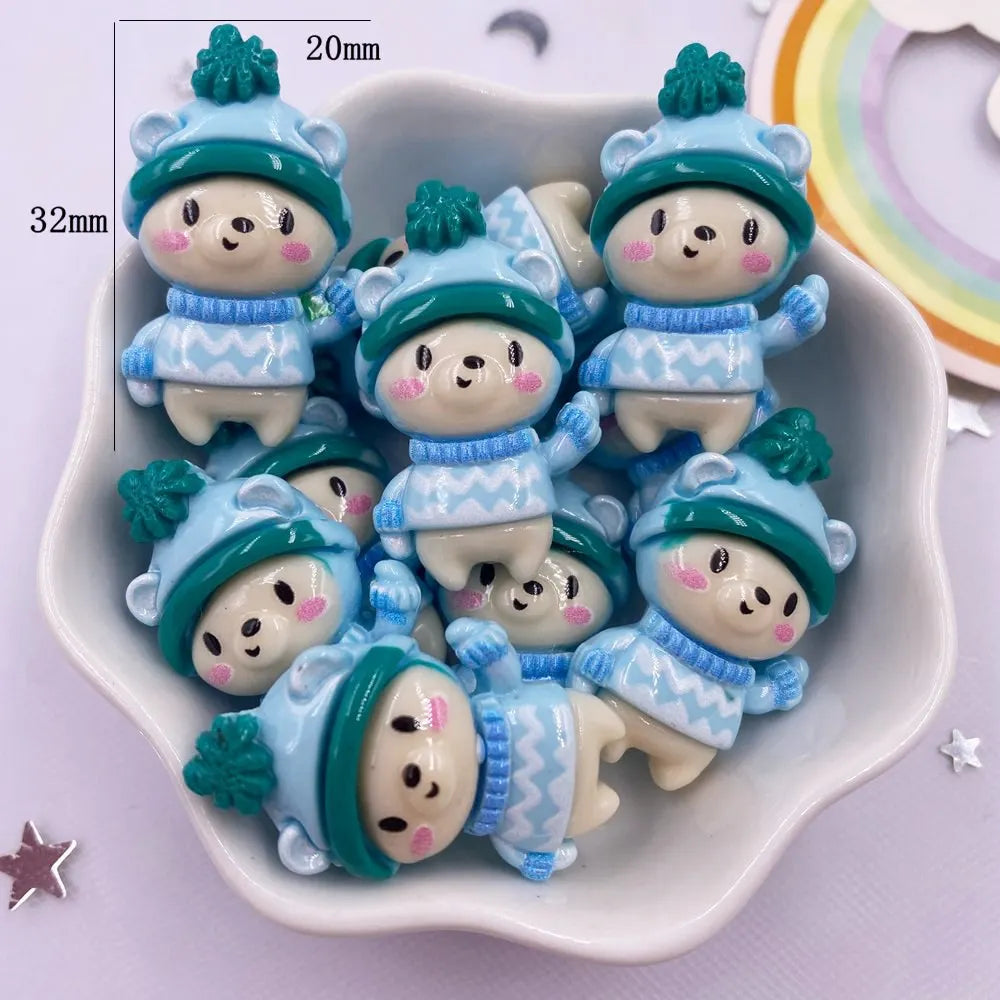 Resin Kawaii Colorful Santa Trees Elk Snowman Bells Flatback Stone Cartoon Christmas Figurine 10PCS Scrapbook DIY Decor Crafts