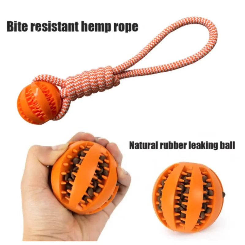 Pet Treat Balls with Rope Interactive Dog Rubber Leaking Balls Toy for Small Large Dogs Chewing Bite Resistant Toys Pet Supplies