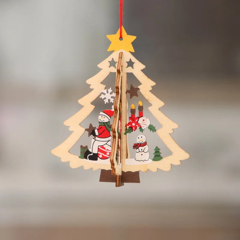 New Year 2022 Natural Wood Christmas Tree Ornament Xmas Hanging Pendants Star Xmas Tree Bell Christmas Decorations For Navidad