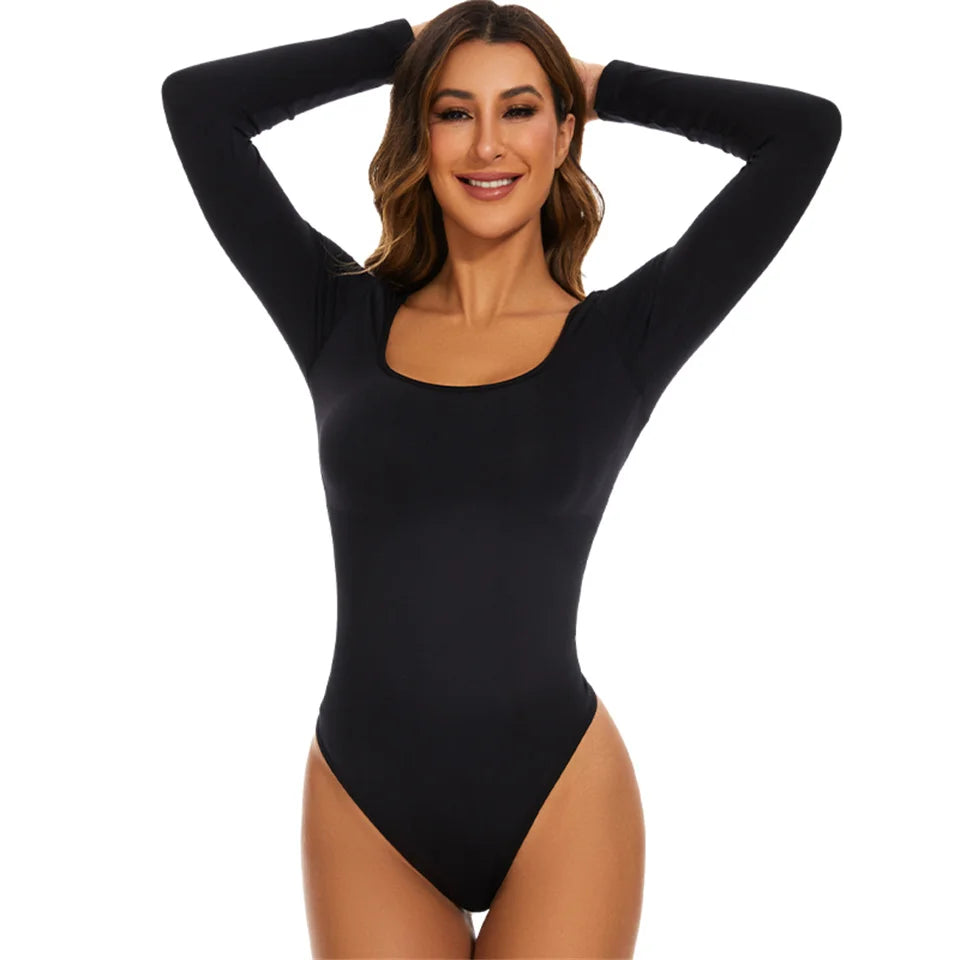 Female Underwear Open Crotch One-Piece Bodysuit Long Sleeve Seamless Waist Trainer Body Shaper Sheath Flat Belly Shapewear Woman