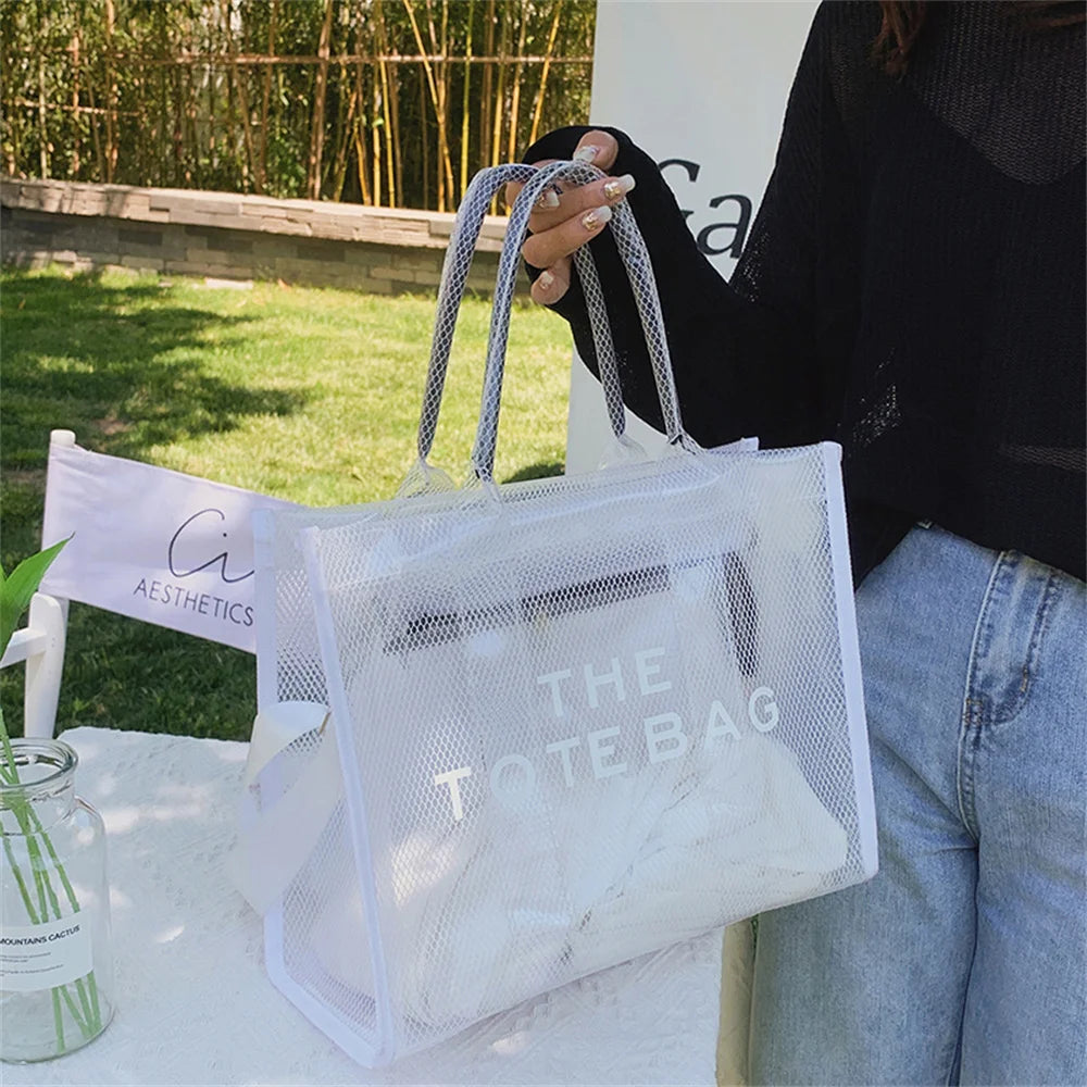 Women Large Tote Handbag Clear PVC Beach Bag Transparent Bag Luxury Designer Shoulder Crossbody Summer Beach Jelly Bags bolso mu