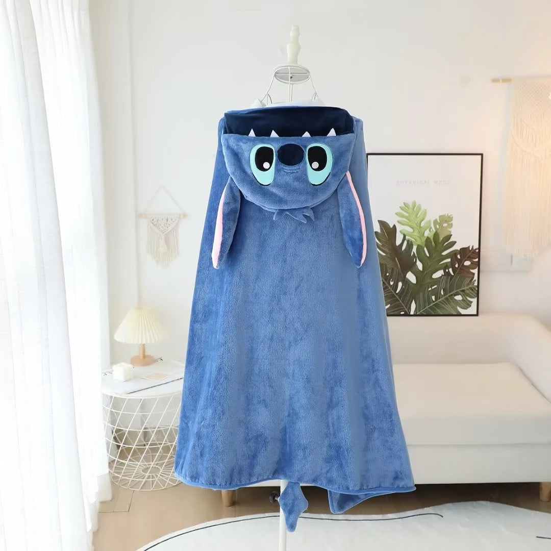 Lovely Stitch Cloak Blanket Comfortable Thickened Hooded Blanket Flannel Nap Cartoon Anime Warm Stitch Blanket Gifts