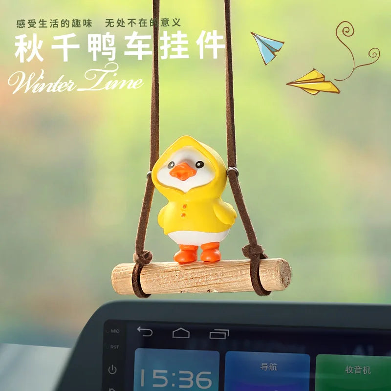 Anime Figure Swing Duck Model Decor Little Yellow Duck Auto Rearview Mirror Hanging Pendant Cute Car Ornaments Accessories Gifts